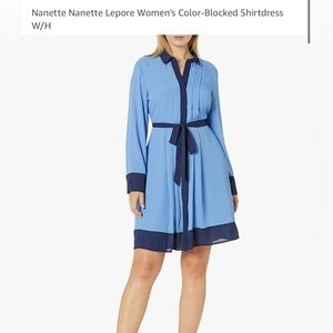 Nanette Lepore Belted Shirt Dress, Navy and light  Blue, size 2